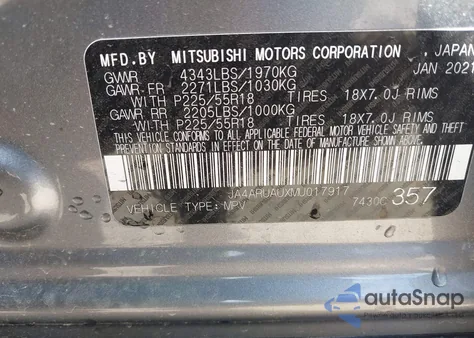 2021 Mitsubishi Outlander Sport 2.0 Be Awc/2.0 Le Awc/2.0 Se Awc/Es z USA, uszkodzony, nr VIN JA4ARUAUXMU017917